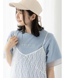 Te chichi TERRASSE | 型押しプリント袖切替Tシャツ(Tシャツ/カットソー)