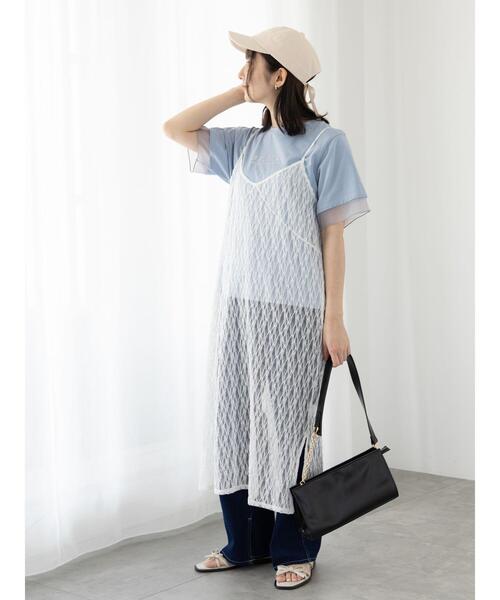 Te chichi TERRASSE（テチチテラス）の「型押しプリント袖切替Tシャツ（Tシャツ/カットソー・レディース・ブルー/オフホワイト/ブラック・F）」の6枚目の写真