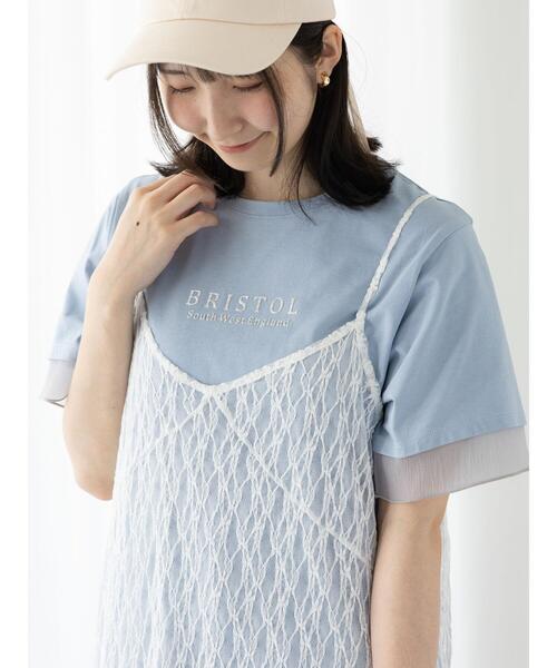 Te chichi TERRASSE（テチチテラス）の「型押しプリント袖切替Tシャツ（Tシャツ/カットソー・レディース・ブルー/オフホワイト/ブラック・F）」の7枚目の写真