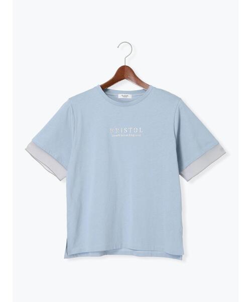 Te chichi TERRASSE（テチチテラス）の「型押しプリント袖切替Tシャツ（Tシャツ/カットソー・レディース・ブルー/オフホワイト/ブラック・F）」の8枚目の写真