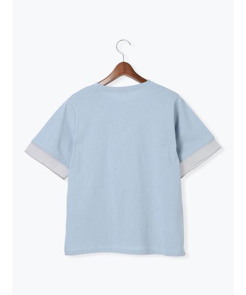 Te chichi TERRASSE（テチチテラス）の「型押しプリント袖切替Tシャツ（Tシャツ/カットソー・レディース・ブルー/オフホワイト/ブラック・F）」の9枚目の写真