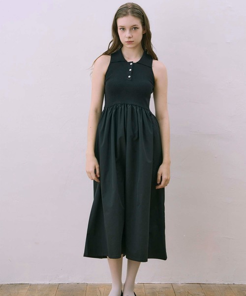 セール】【Luan】POLO DOCKING DRESS/ポロ襟ドッキング