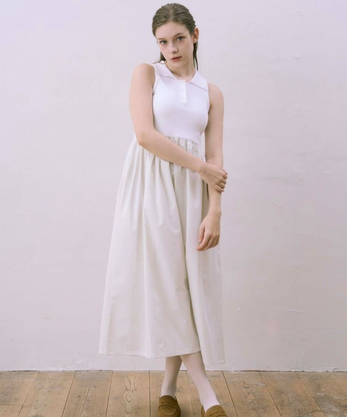 Luan（ルアン）の「【Luan】POLO DOCKING DRESS/ポロ襟ドッキングワンピース（ワンピース・レディース・ブラック/ホワイト・0/1）」の6枚目の写真
