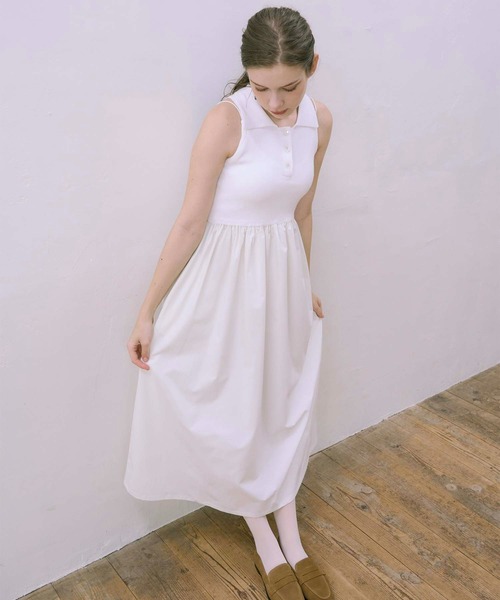 Luan（ルアン）の「【Luan】POLO DOCKING DRESS/ポロ襟ドッキングワンピース（ワンピース・レディース・ブラック/ホワイト・0/1）」の8枚目の写真