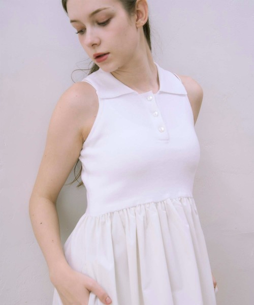 Luan（ルアン）の「【Luan】POLO DOCKING DRESS/ポロ襟ドッキングワンピース（ワンピース・レディース・ブラック/ホワイト・0/1）」の5枚目の写真