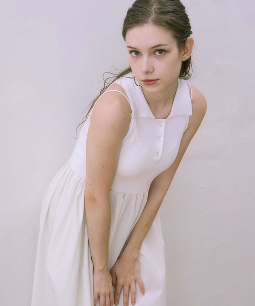 Luan（ルアン）の「【Luan】POLO DOCKING DRESS/ポロ襟ドッキングワンピース（ワンピース・レディース・ブラック/ホワイト・0/1）」の3枚目の写真