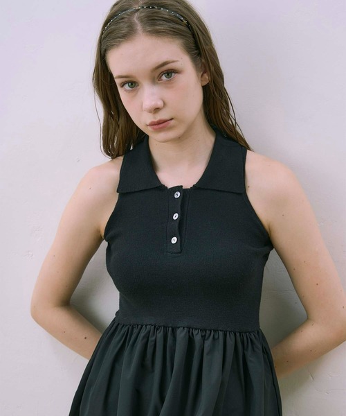 Luan（ルアン）の「【Luan】POLO DOCKING DRESS/ポロ襟ドッキングワンピース（ワンピース・レディース・ブラック/ホワイト・0/1）」の21枚目の写真