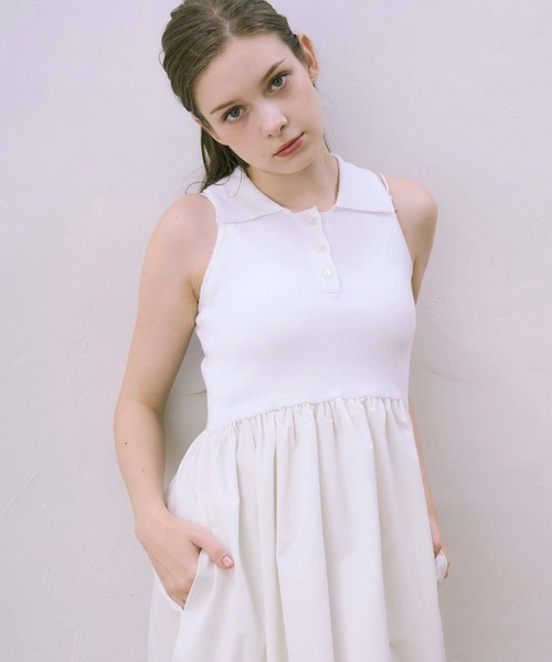 セール】【Luan】POLO DOCKING DRESS/ポロ襟ドッキング