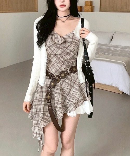 almo（アルモ）の「【LAMPOON】チェックイレヘムキャミワンピ（ワンピース・レディース・モカ/グレー・FREE）」の8枚目の写真