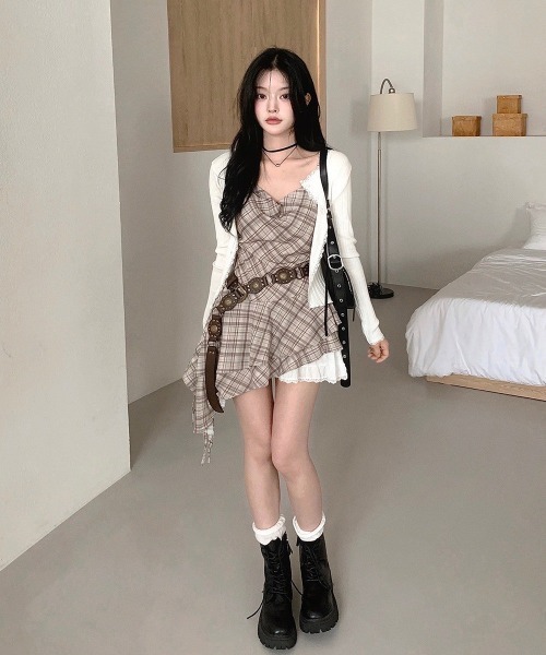 almo（アルモ）の「【LAMPOON】チェックイレヘムキャミワンピ（ワンピース・レディース・モカ/グレー・FREE）」の9枚目の写真