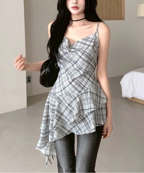 almo（アルモ）の「【LAMPOON】チェックイレヘムキャミワンピ（ワンピース・レディース・モカ/グレー・FREE）」の10枚目の写真