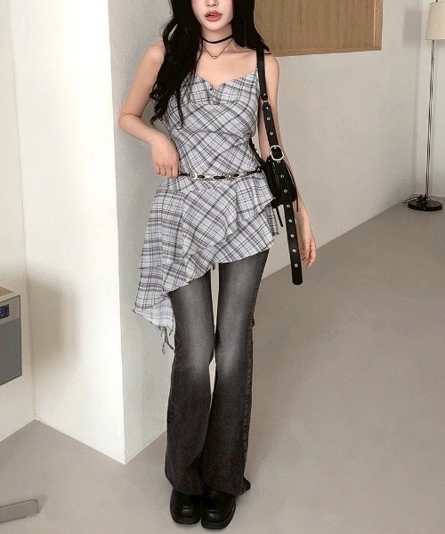 almo（アルモ）の「【LAMPOON】チェックイレヘムキャミワンピ（ワンピース・レディース・モカ/グレー・FREE）」の12枚目の写真