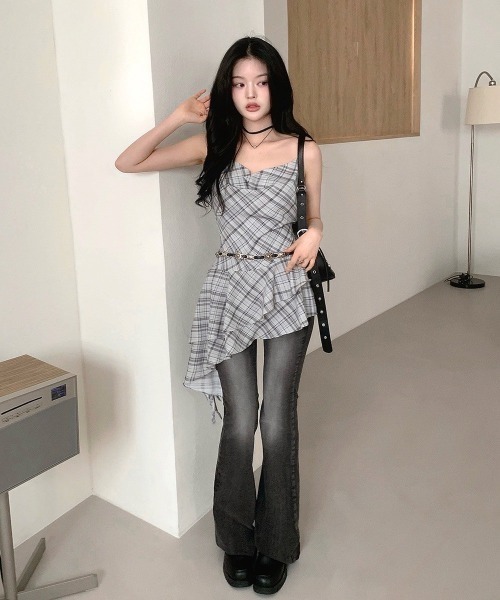 almo（アルモ）の「【LAMPOON】チェックイレヘムキャミワンピ（ワンピース・レディース・モカ/グレー・FREE）」の13枚目の写真