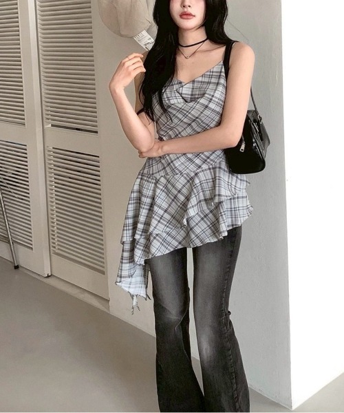 almo（アルモ）の「【LAMPOON】チェックイレヘムキャミワンピ（ワンピース・レディース・モカ/グレー・FREE）」の14枚目の写真