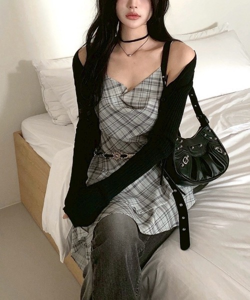 almo（アルモ）の「【LAMPOON】チェックイレヘムキャミワンピ（ワンピース・レディース・モカ/グレー・FREE）」の15枚目の写真