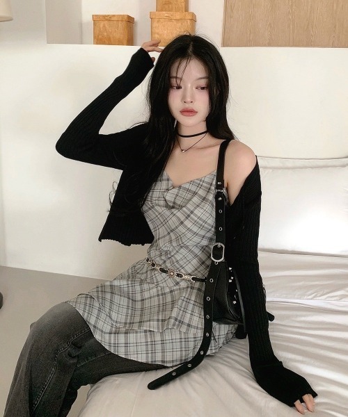 almo（アルモ）の「【LAMPOON】チェックイレヘムキャミワンピ（ワンピース・レディース・モカ/グレー・FREE）」の16枚目の写真