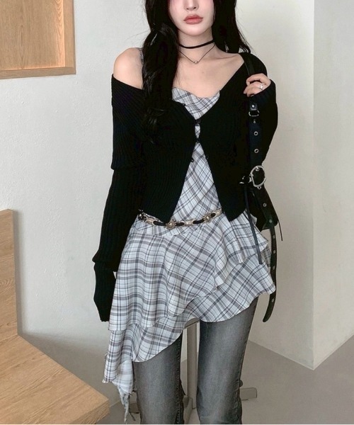 almo（アルモ）の「【LAMPOON】チェックイレヘムキャミワンピ（ワンピース・レディース・モカ/グレー・FREE）」の18枚目の写真