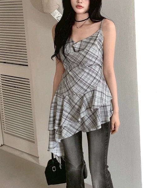 almo（アルモ）の「【LAMPOON】チェックイレヘムキャミワンピ（ワンピース・レディース・モカ/グレー・FREE）」の20枚目の写真