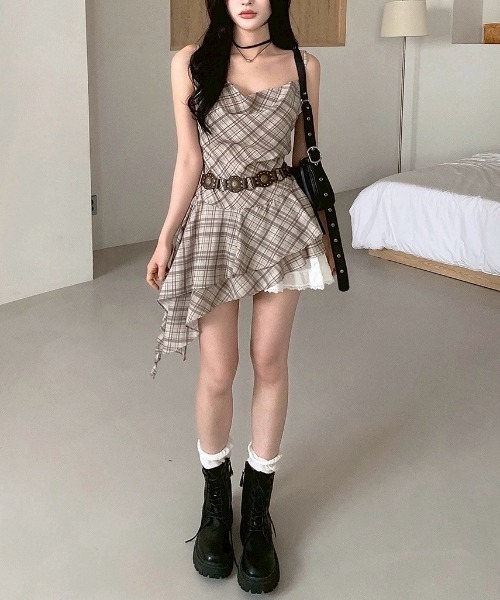 almo（アルモ）の「【LAMPOON】チェックイレヘムキャミワンピ（ワンピース・レディース・モカ/グレー・FREE）」の3枚目の写真