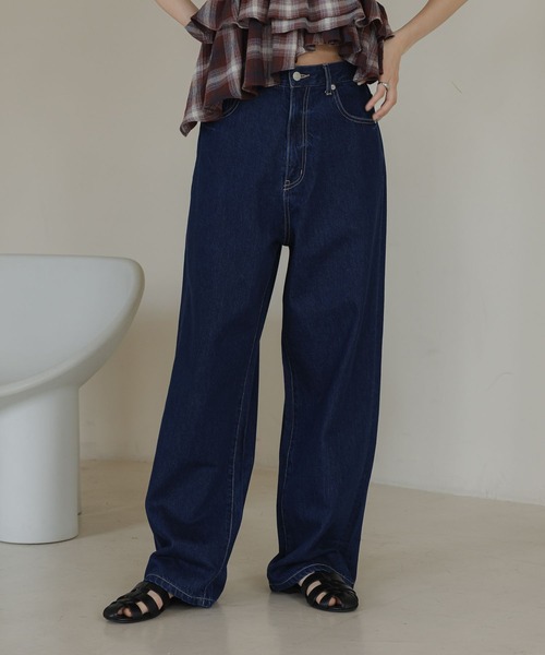 LOWRYS FARMイージーバレルデニムパンツ　ブラック　Lサイズ セール】ロールアップルーズデニム 499878（デニムパンツ