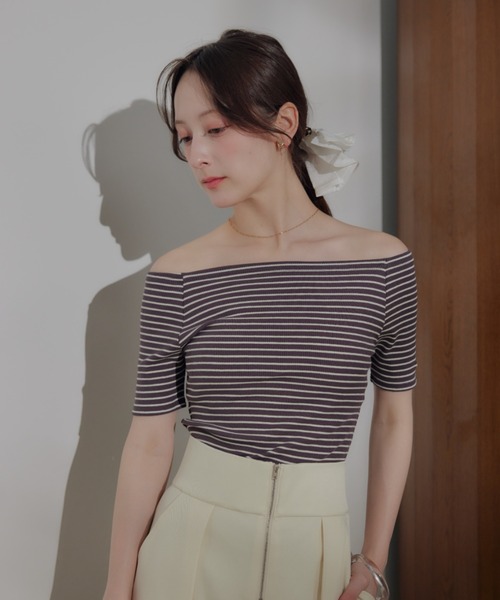 ECREL(エクレール)の「ボーダーオフショルトップス(Tシャツ/カットソー・レディース・ブラウン/ホワイト・FREE)」の15枚目の写真