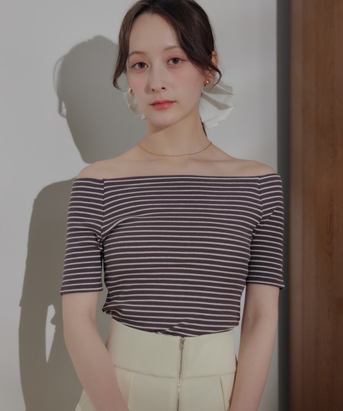 ECREL(エクレール)の「ボーダーオフショルトップス(Tシャツ/カットソー・レディース・ブラウン/ホワイト・FREE)」の20枚目の写真