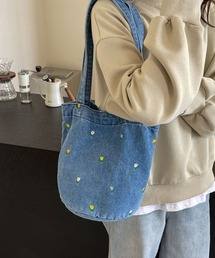 フラワー刺繍デニムトートバック