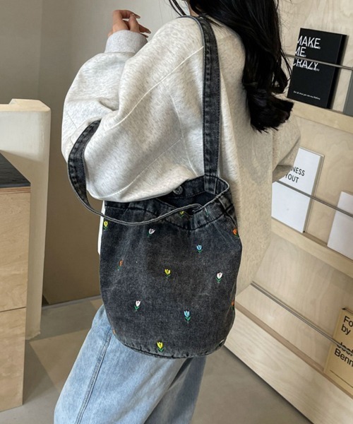 セール】フラワー刺繍デニムトートバック（トートバッグ）｜ReRe（リリ