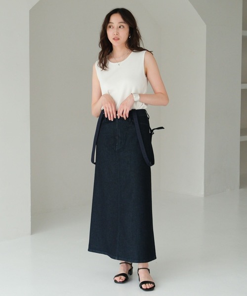 Elura（エルーラ）の「冷感サスペンダー付きデニムスカート＜低身長サイズあり＞/495591（デニムスカート・レディース・ブルー/ネイビー・FREE/FREE(S)）」の8枚目の写真