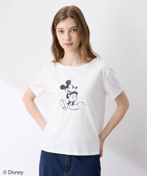 LE SOUK HOLIDAY(ルスークホリデー)の「Mickey Mouse/モチーフTシャツ【接触冷感】(Tシャツ/カットソー・レディース・カーキ/オフホワイト/チャコールグレー・M/L)」の4枚目の写真