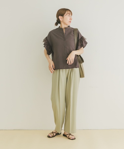 ITEMS URBANRESEARCH（アイテムズ アーバンリサーチ）の「チュールドッキングフリルブラウス（シャツ/ブラウス・レディース・グレー系その他/ブラック/オフホワイト・FREE）」の9枚目の写真