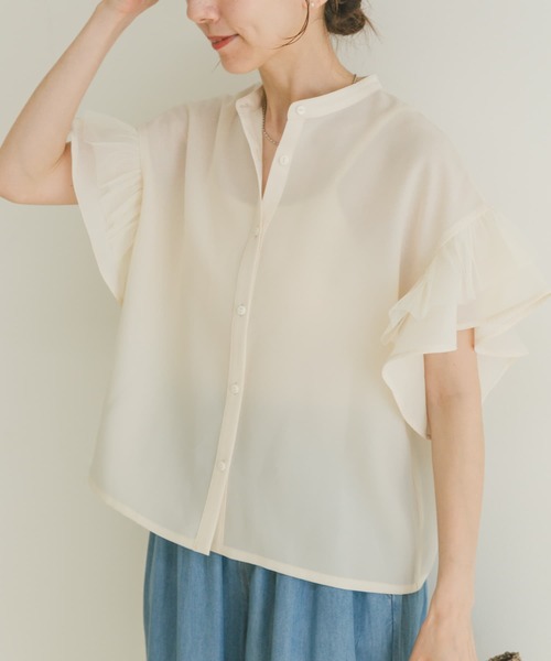 ITEMS URBANRESEARCH（アイテムズ アーバンリサーチ）の「チュールドッキングフリルブラウス（シャツ/ブラウス・レディース・グレー系その他/ブラック/オフホワイト・FREE）」の15枚目の写真