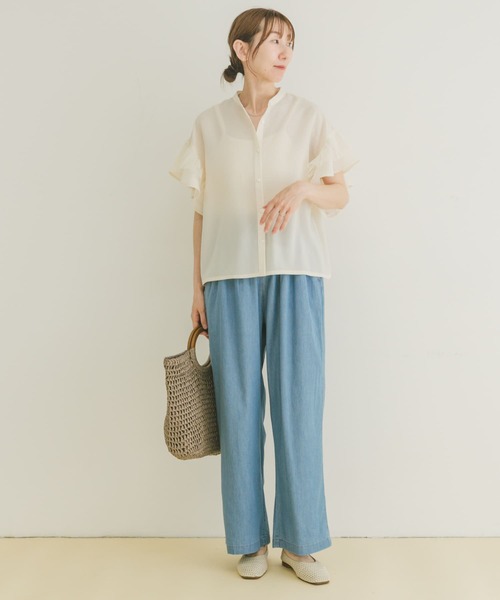 ITEMS URBANRESEARCH（アイテムズ アーバンリサーチ）の「チュールドッキングフリルブラウス（シャツ/ブラウス・レディース・グレー系その他/ブラック/オフホワイト・FREE）」の16枚目の写真