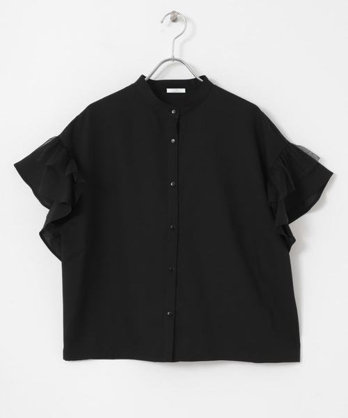 ITEMS URBANRESEARCH（アイテムズ アーバンリサーチ）の「チュールドッキングフリルブラウス（シャツ/ブラウス・レディース・グレー系その他/ブラック/オフホワイト・FREE）」の17枚目の写真