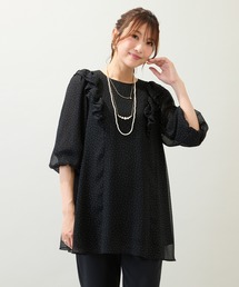新品　タグつき　ローズティアラ　ジャガード　ドット　チュニック　ブラウス ☢ タグつき ローズティアラ ジャガード ドット チュニック ブラウス