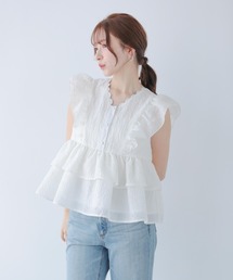 セール】パール襟ジャガードペプラムトップス（その他トップス）｜Fit