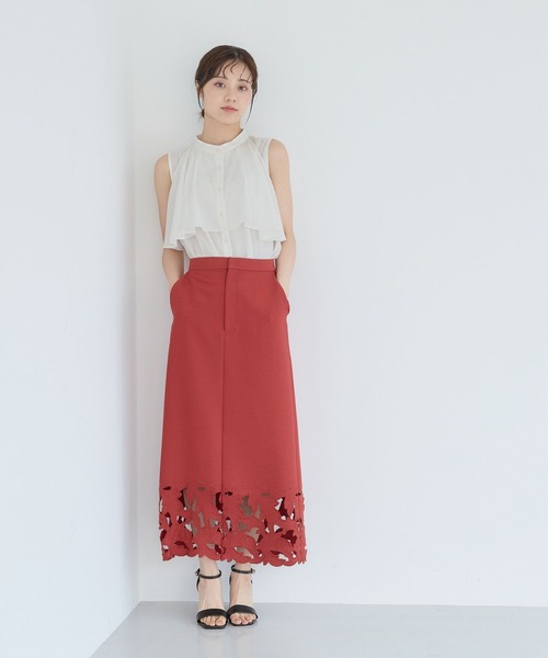 Andemiu（アンデミュウ）の「カットワークシシュウIラインスカート577084（スカート・レディース・ネイビー/レッド・SMALL/MEDIUM）」の9枚目の写真