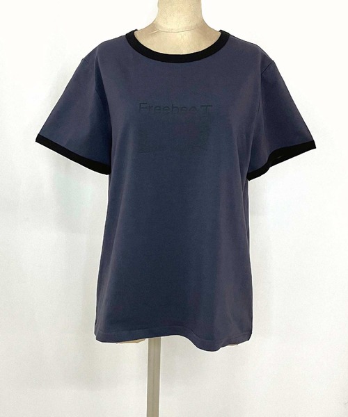 Q（キュー）の「リンガーロゴプリントT（Tシャツ/カットソー・レディース・ネイビー/オリーブ・MEDIUM）」の4枚目の写真