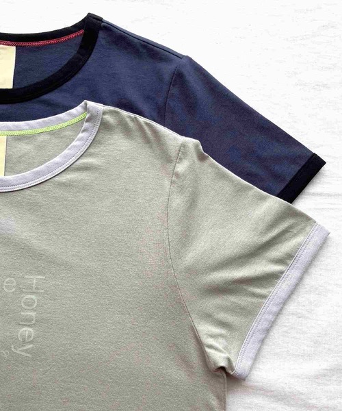 Q（キュー）の「リンガーロゴプリントT（Tシャツ/カットソー・レディース・ネイビー/オリーブ・MEDIUM）」の8枚目の写真