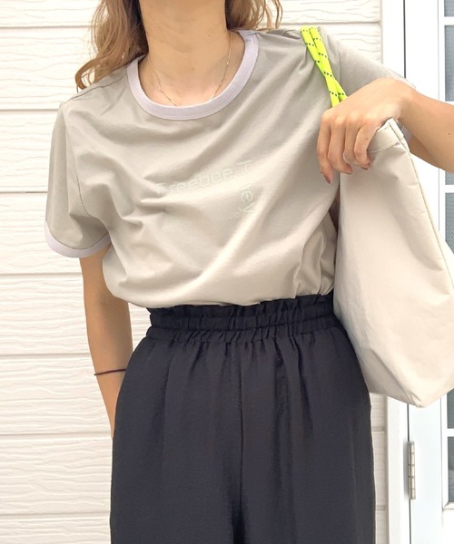 Q（キュー）の「リンガーロゴプリントT（Tシャツ/カットソー・レディース・ネイビー/オリーブ・MEDIUM）」の15枚目の写真