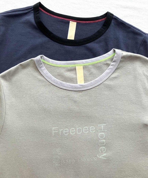 Q（キュー）の「リンガーロゴプリントT（Tシャツ/カットソー・レディース・ネイビー/オリーブ・MEDIUM）」の12枚目の写真