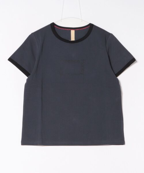 Q（キュー）の「リンガーロゴプリントT（Tシャツ/カットソー・レディース・ネイビー/オリーブ・MEDIUM）」の10枚目の写真