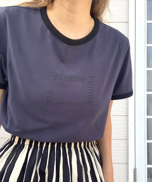 Q（キュー）の「リンガーロゴプリントT（Tシャツ/カットソー・レディース・ネイビー/オリーブ・MEDIUM）」の16枚目の写真