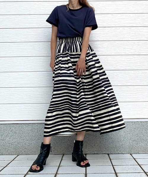 Q（キュー）の「リンガーロゴプリントT（Tシャツ/カットソー・レディース・ネイビー/オリーブ・MEDIUM）」の21枚目の写真