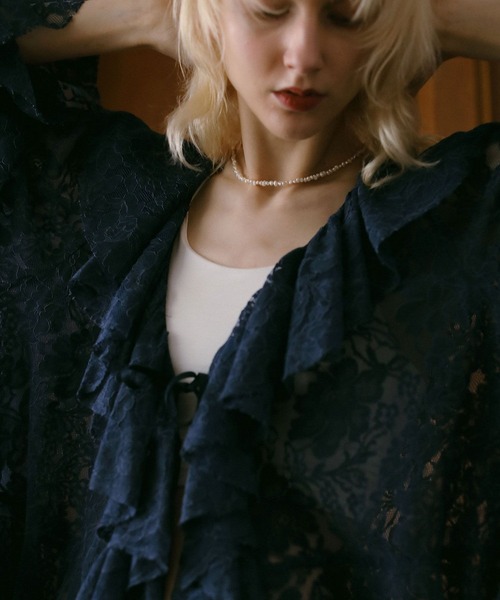 BAYFLOW（ベイフロー）の「【EF（エフ）】ラッフルレースブラウス（WOMEN）（シャツ/ブラウス・レディース・ネイビー/オフホワイト・FREE）」の10枚目の写真