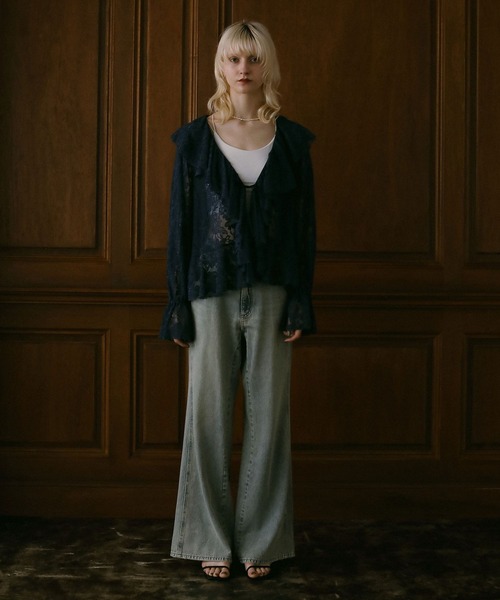 BAYFLOW（ベイフロー）の「【EF（エフ）】ラッフルレースブラウス（WOMEN）（シャツ/ブラウス・レディース・ネイビー/オフホワイト・FREE）」の8枚目の写真