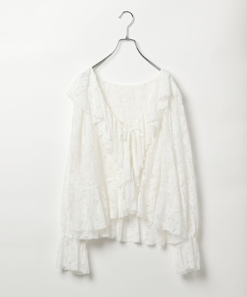 BAYFLOW（ベイフロー）の「【EF（エフ）】ラッフルレースブラウス（WOMEN）（シャツ/ブラウス・レディース・ネイビー/オフホワイト・FREE）」の5枚目の写真