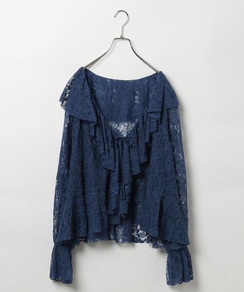 BAYFLOW（ベイフロー）の「【EF（エフ）】ラッフルレースブラウス（WOMEN）（シャツ/ブラウス・レディース・ネイビー/オフホワイト・FREE）」の4枚目の写真