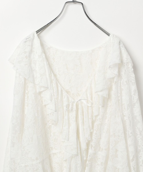 BAYFLOW（ベイフロー）の「【EF（エフ）】ラッフルレースブラウス（WOMEN）（シャツ/ブラウス・レディース・ネイビー/オフホワイト・FREE）」の3枚目の写真