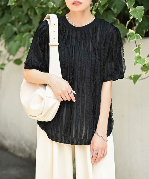 ＆HALF（アンドハーフ）の「半袖フリルトップス（Tシャツ/カットソー・レディース・ホワイト/ブラック・FREE）」の12枚目の写真